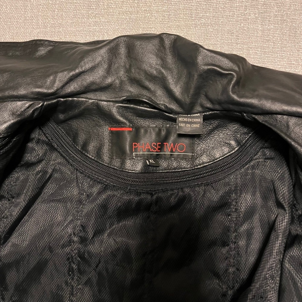 Vintage Mens Black Leather Biker Jacket XL Zip Front Pockets Lined‎ - Picture 7 of 10
